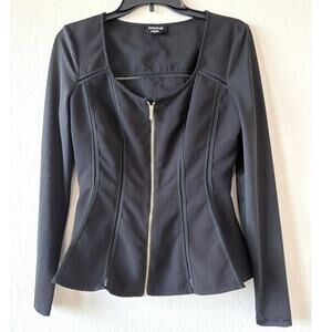 Bebe Black Peplum Zip up Blazer Sheer Sleeves Cut-Out Details Womens Small Y2K